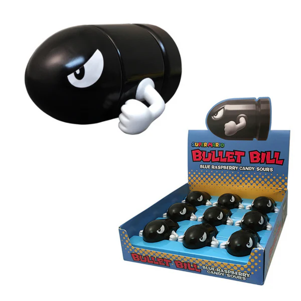 NINTENDO SUPER MARIO BULLET BILL TIN W/BLU RAZ SOUR IN DSPLY