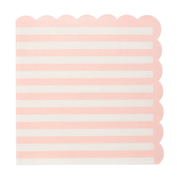 Pink Striped Scalloped Cocktail Napkins
