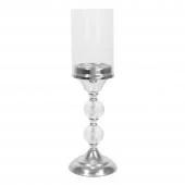 Metal Candle Holder With Cylinder Glass Shade 15½" -Silver