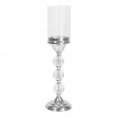 Metal Candle Holder With Cylinder Glass Shade 17¾" -Silver