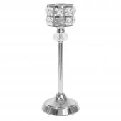 Metal Crystal Embellished Candle Holder 11½" -Silver