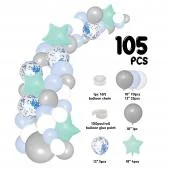Star Theme Balloon Garland Set 16ft - Blue & Silver