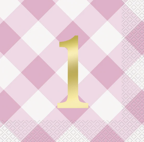 Pink Gingham 1st Birthday Lunch Napkins