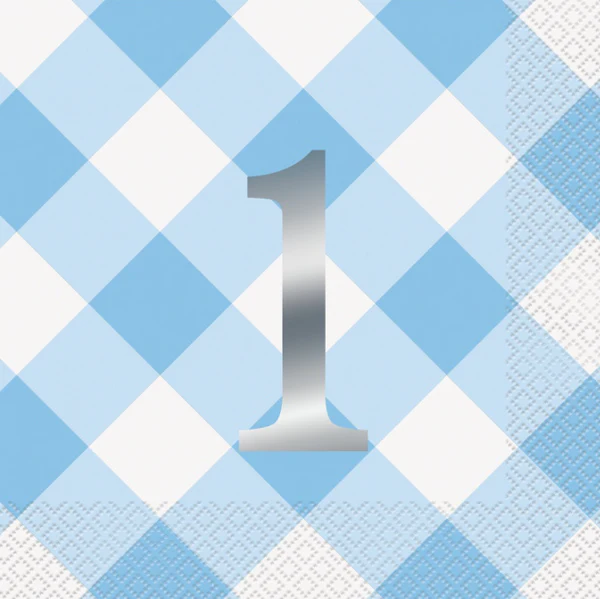 Blue Gingham 1st Birthday Lunch Napkins