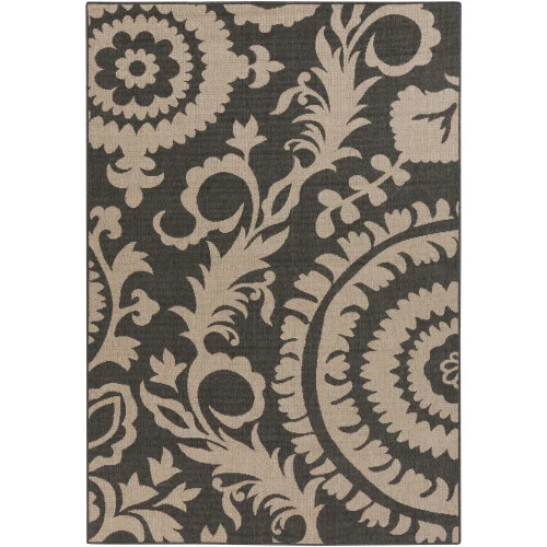 2.25' x 4.5' Flowery Maze Pale Black and Taupe Shed-Free Area Throw Rug