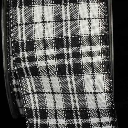 Black and White Plaid Wired Craft Ribbon 2.5" x 40 Yards
