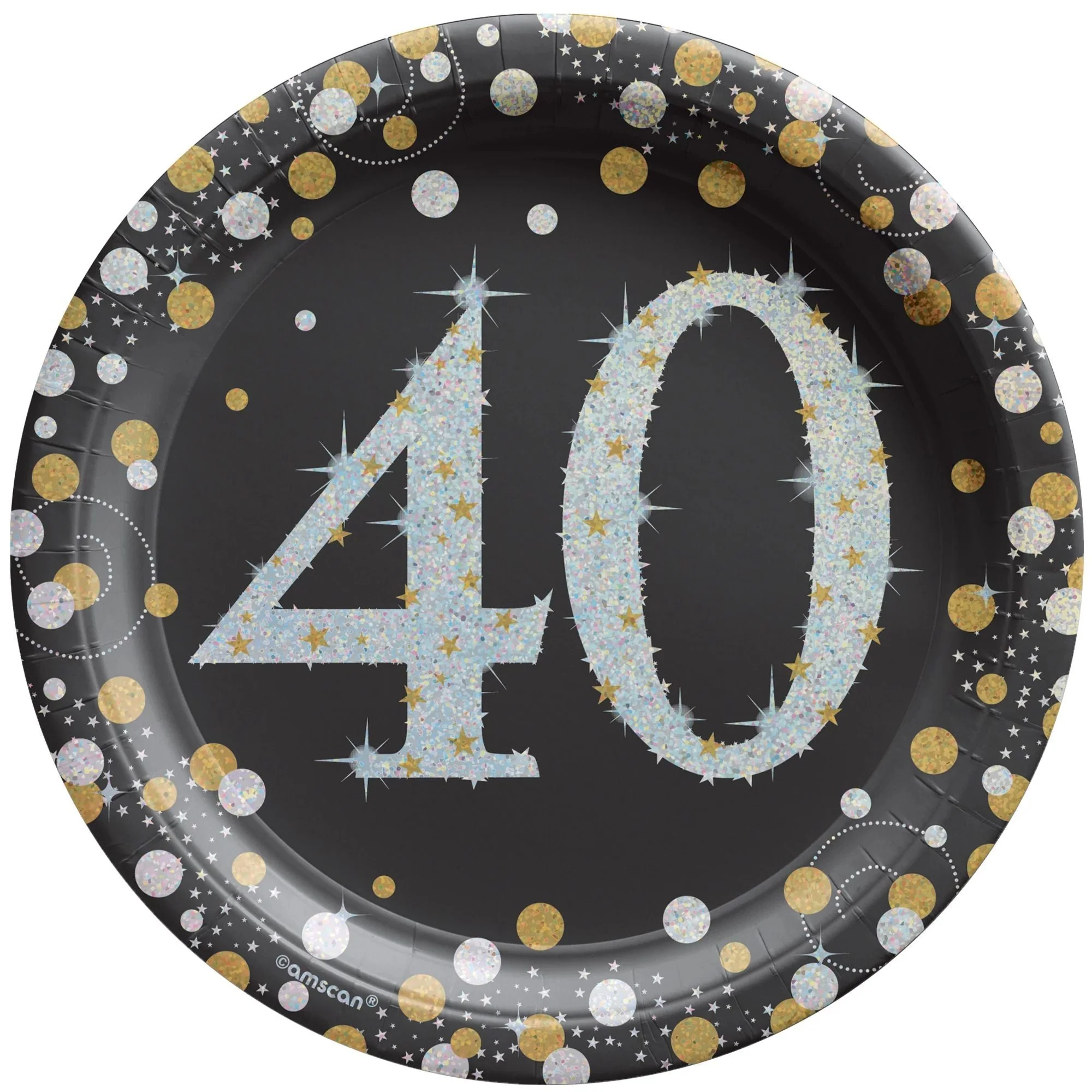 40th Sparkling Celeb Small Round Dessert Paper Plates, 7 Inches, 8 Count