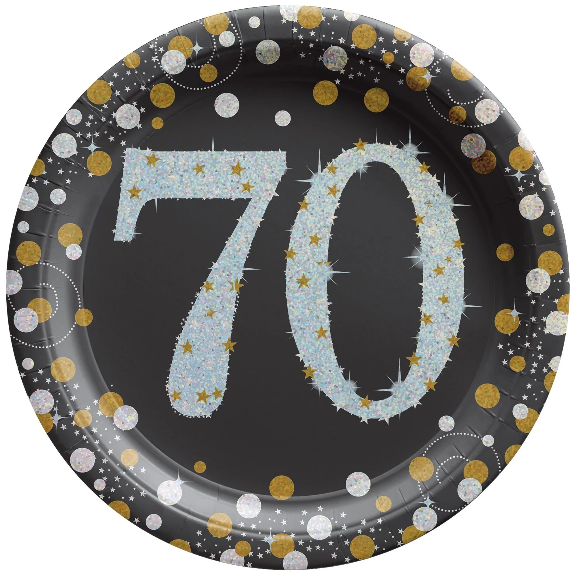 70th Sparkling Celeb Small Round Dessert Paper Plates, 7 Inches, 8 Count