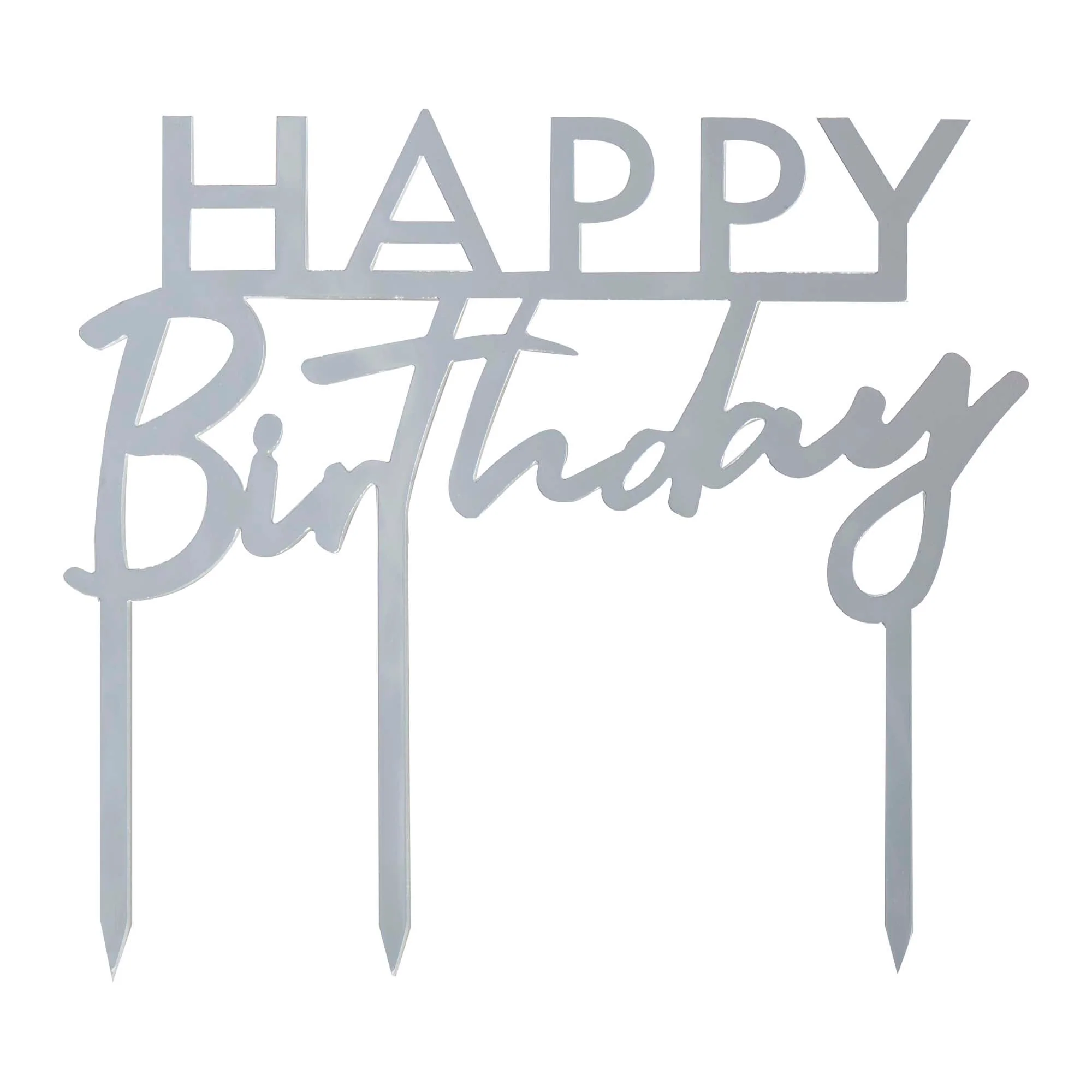 Happy Birthday Cake Topper, Silver, 1 Count