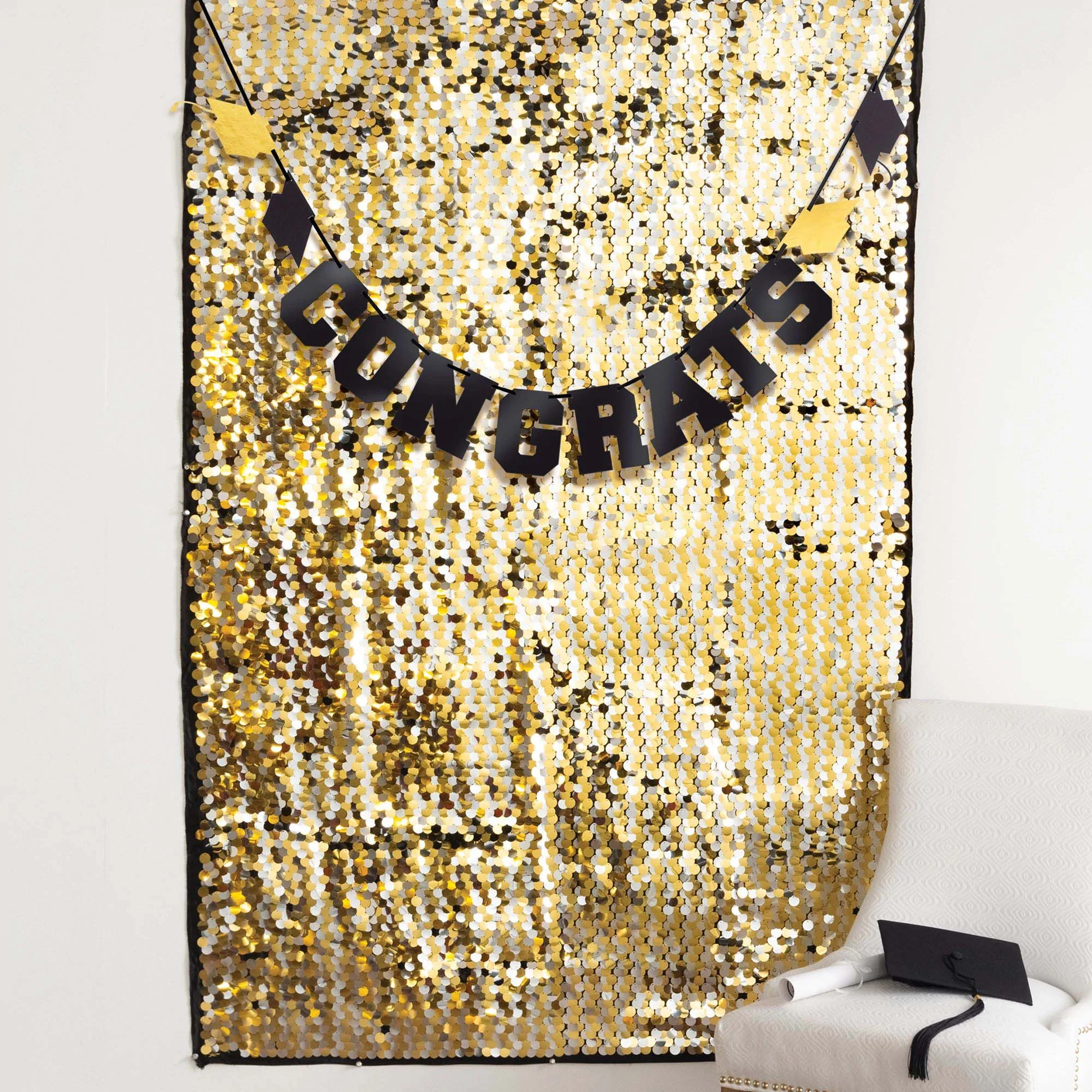 Graduation Gold Paillette Backdrop Set, 1 Count