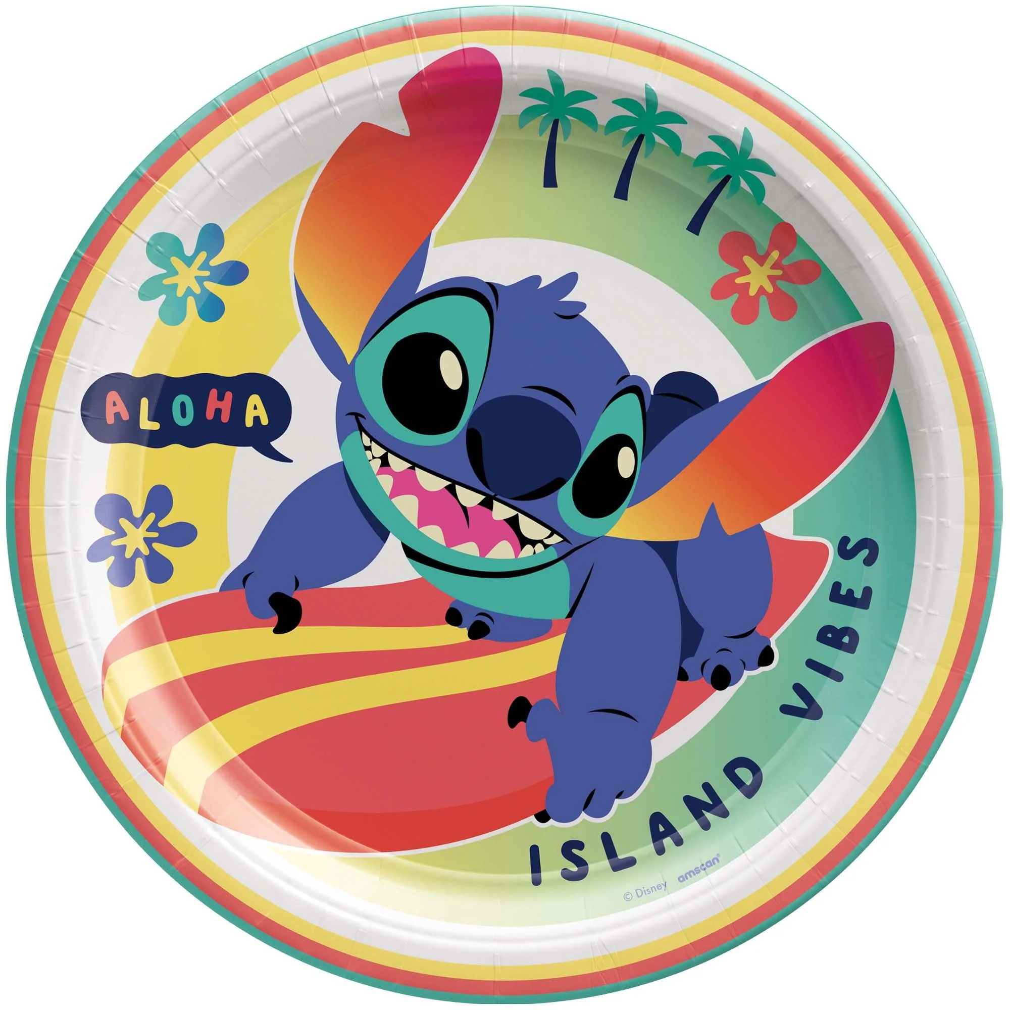 Disney Stitch Birthday Large Round Lunch Paper Plates, 9 Inches, 8 Count