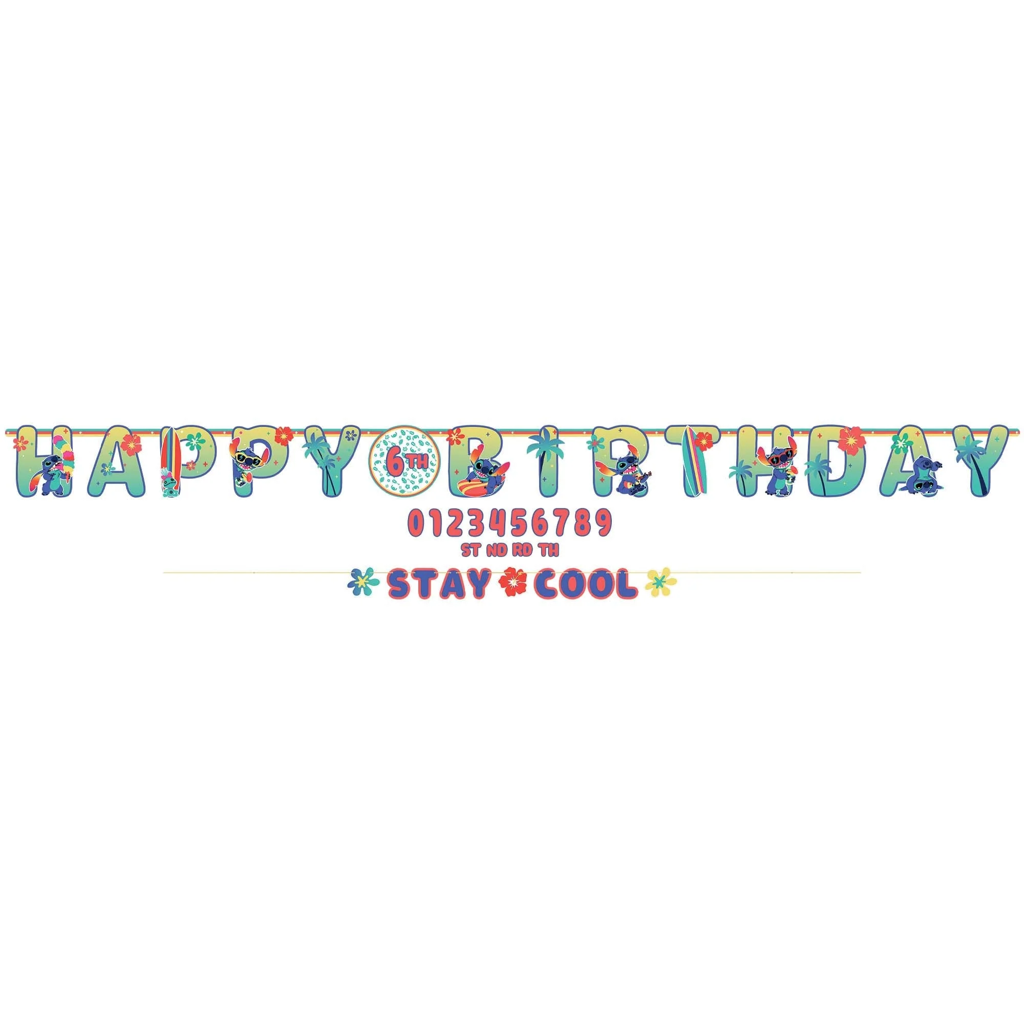 Disney Stitch Jumbo Add-an-Age Happy Birthday Letter Paper Banner, 126 x 10 Inches, 2 Count