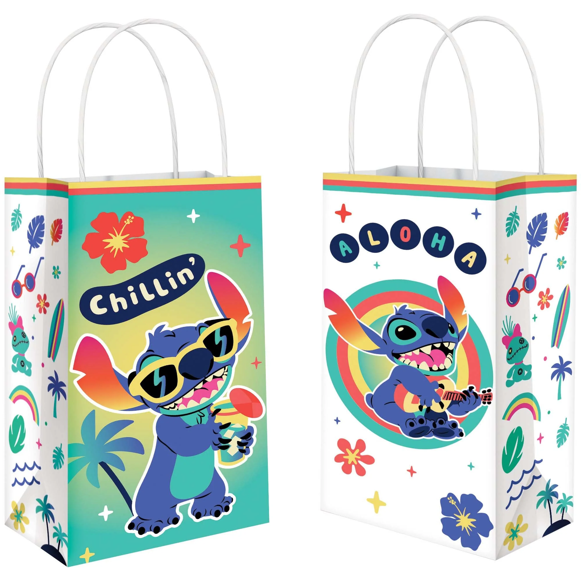 Disney Stitch Printed Kraft Favour Paper Bags, 8 1/4 x 5 1/4 x 3 Inches, 8 Count