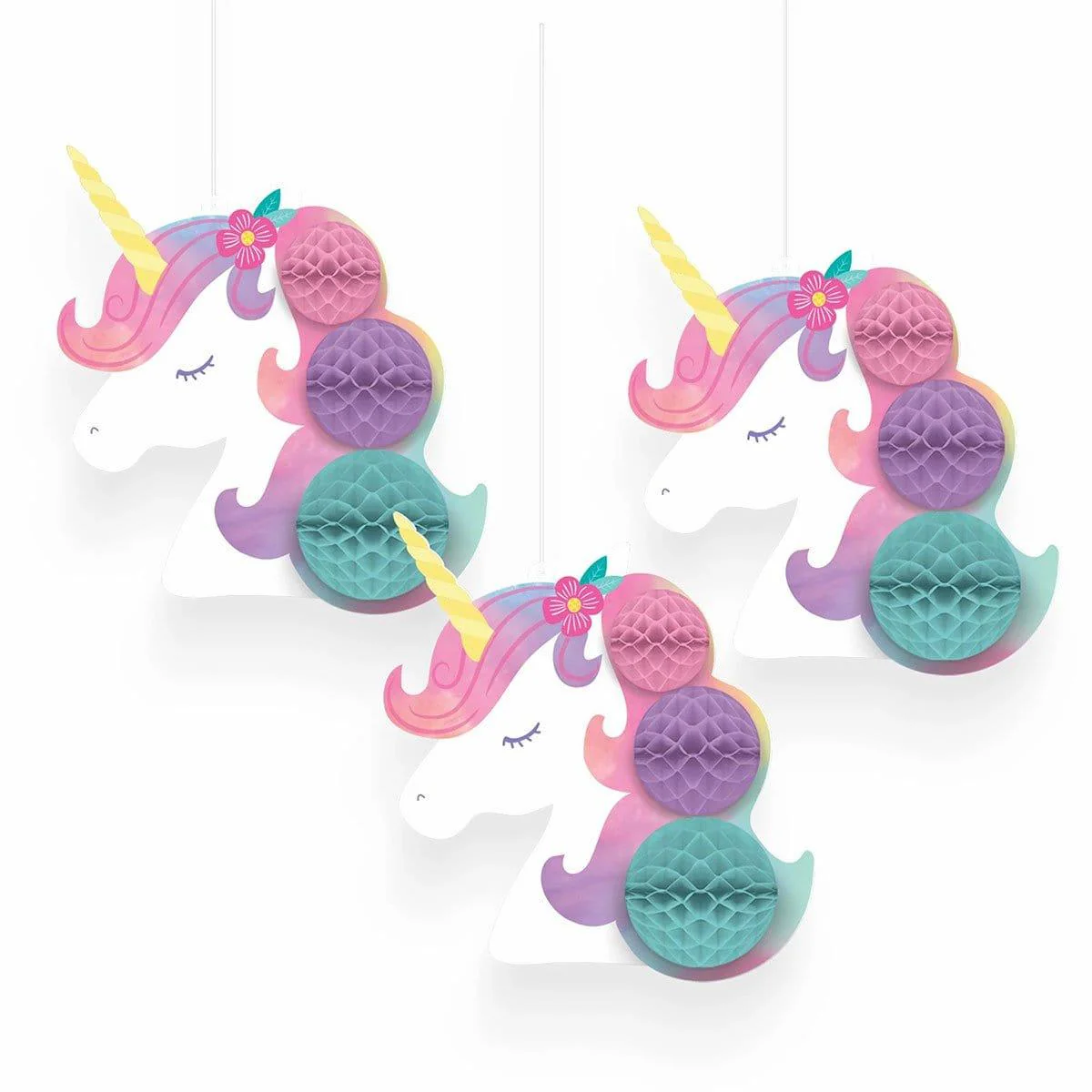 Enchanted Unicorn Honeycomb Decoration, 3 Count