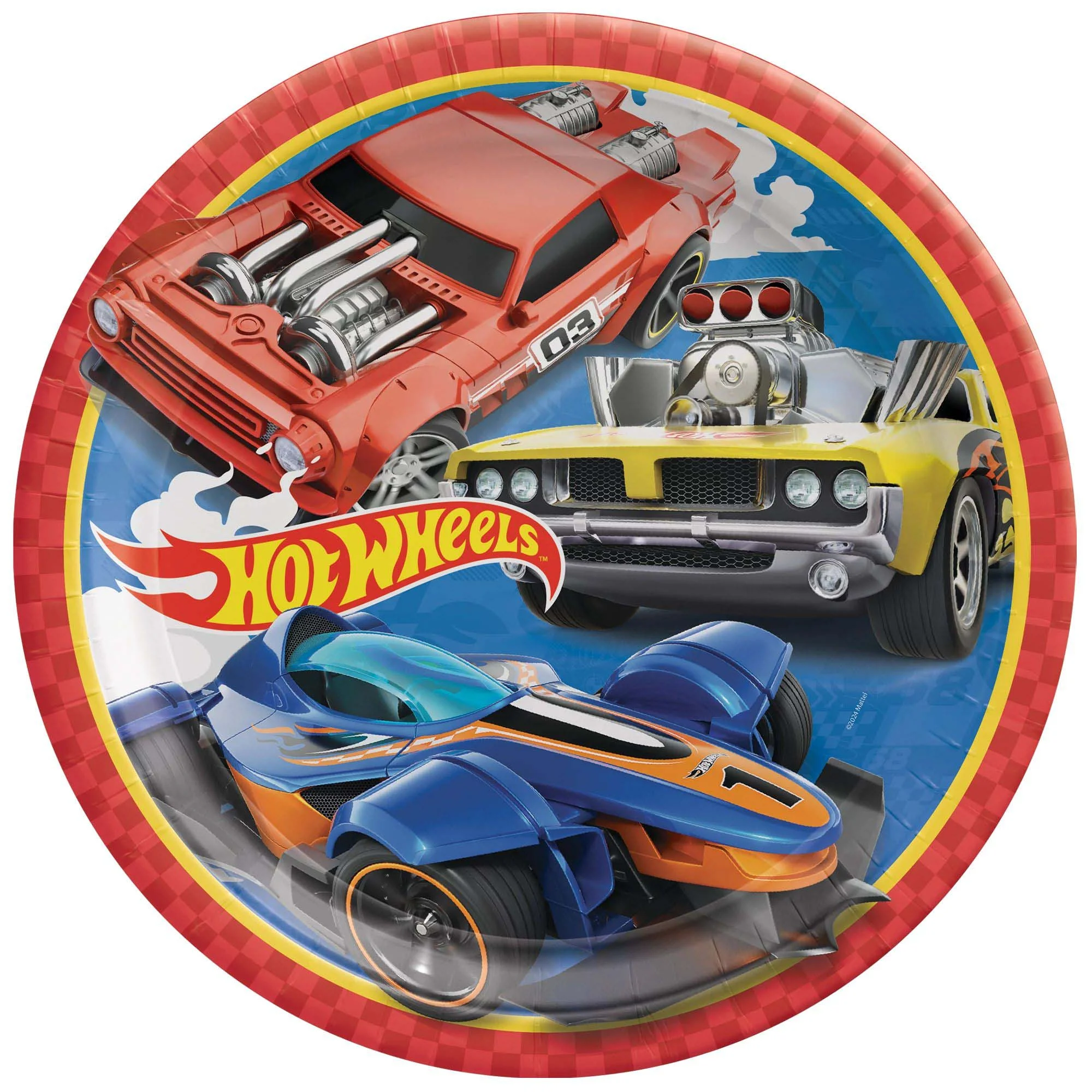 Hot Wheels Birthday Large Round Lunch Paper Plates, 9 Inches, 8 Count