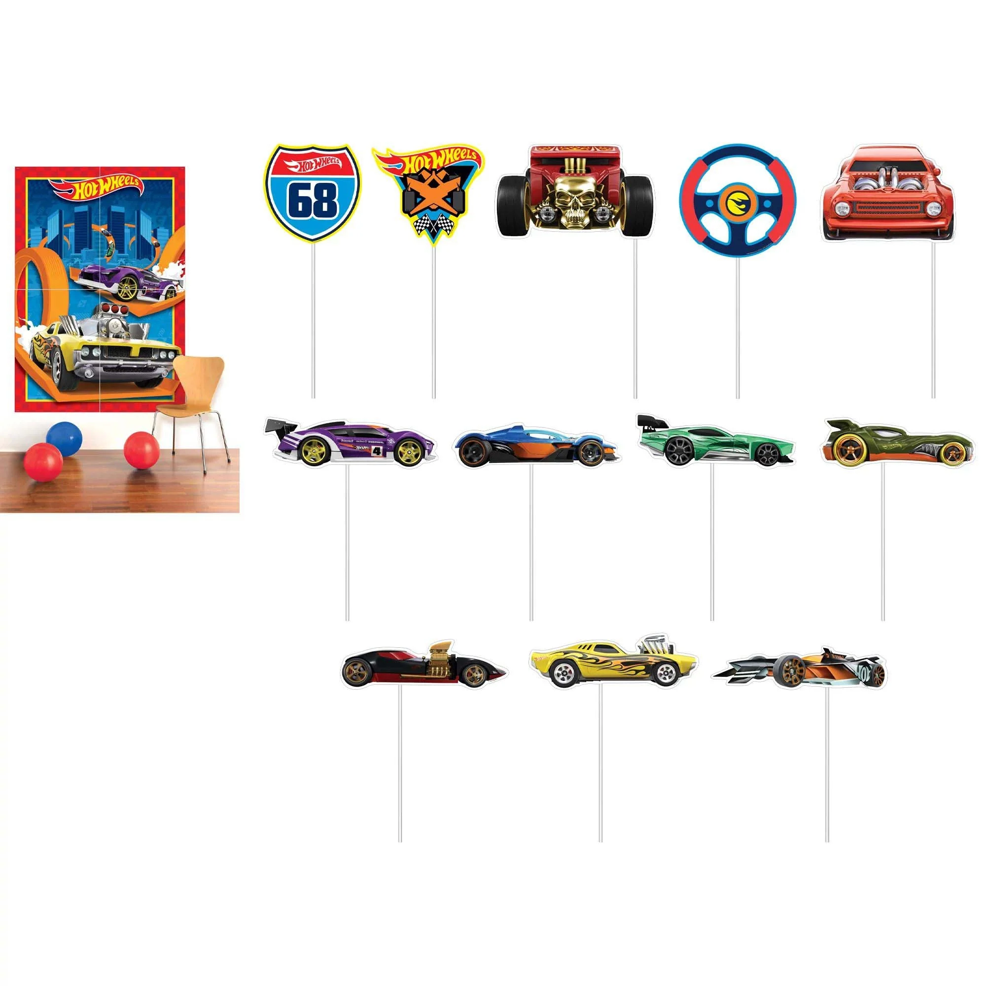 Hot Wheels Birthday Scene Setter with Props, 16 Count