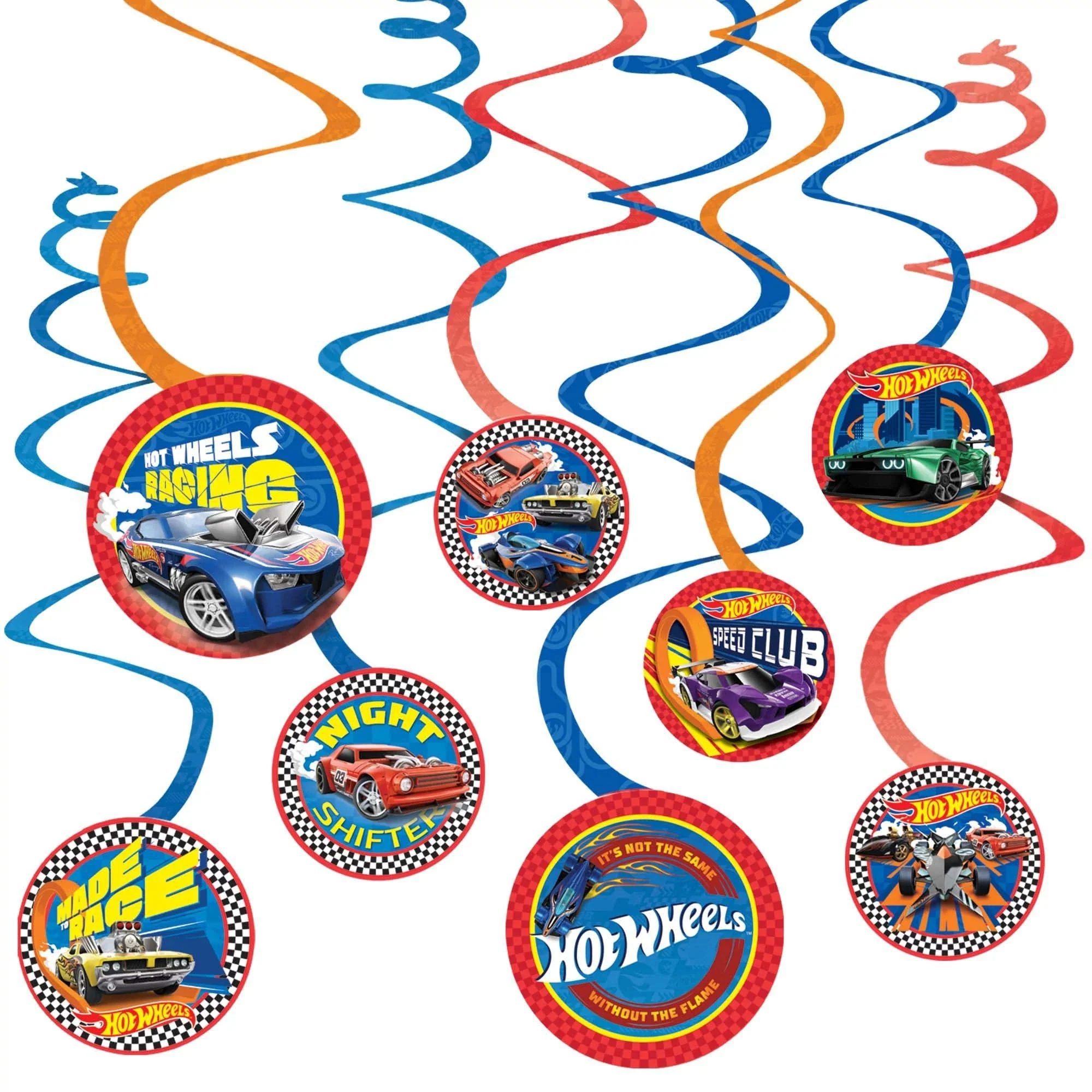 Hot Wheels Birthday Spiral Decoration Kit with Cutouts, 12 Count