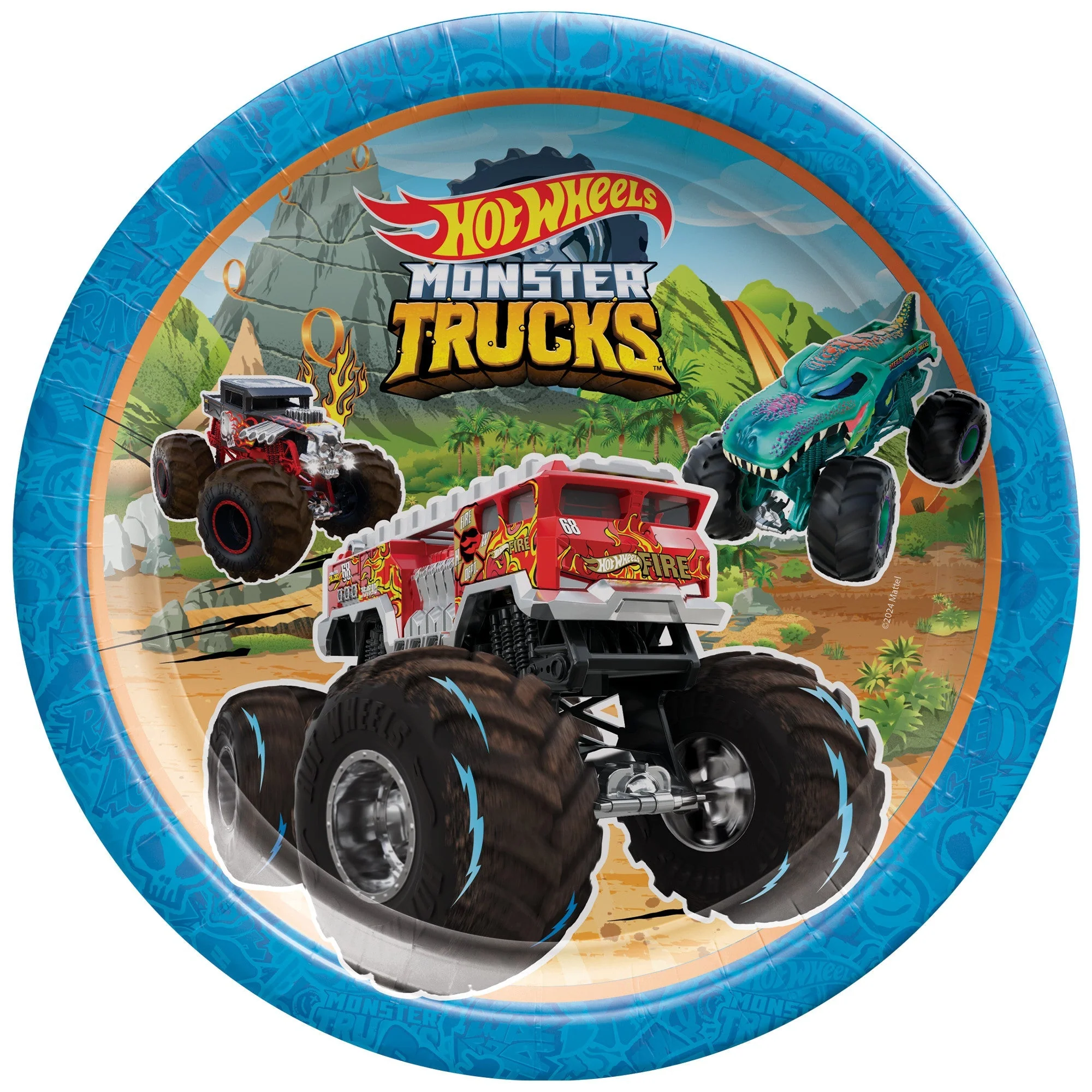 Hot Wheels Monster Truck Birthday Large Round Lunch Paper Plates, 9 Inches, 8 Count