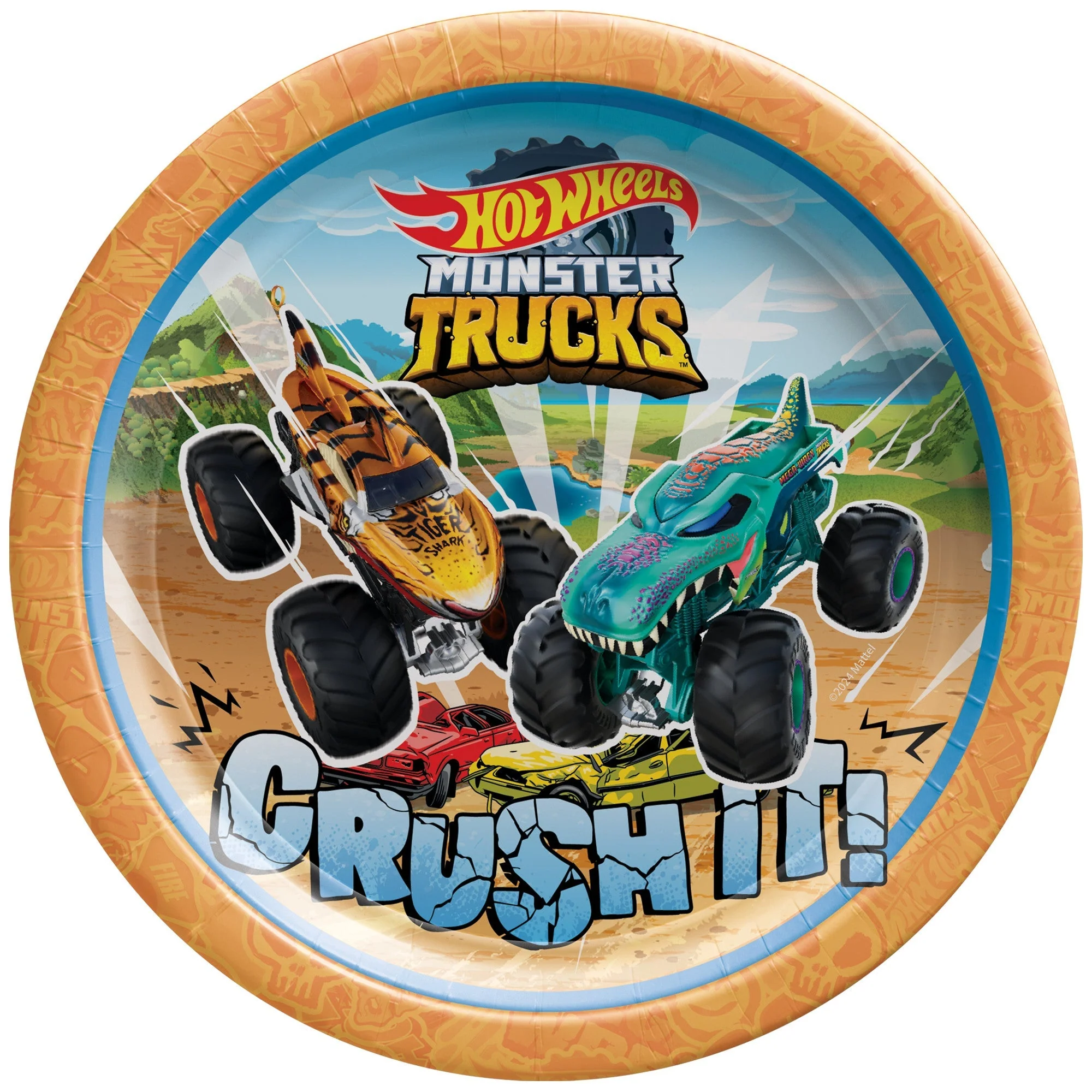 Hot Wheels Monster Truck Birthday Small Round Dessert Paper Plates, 7 Inches, 8 Count