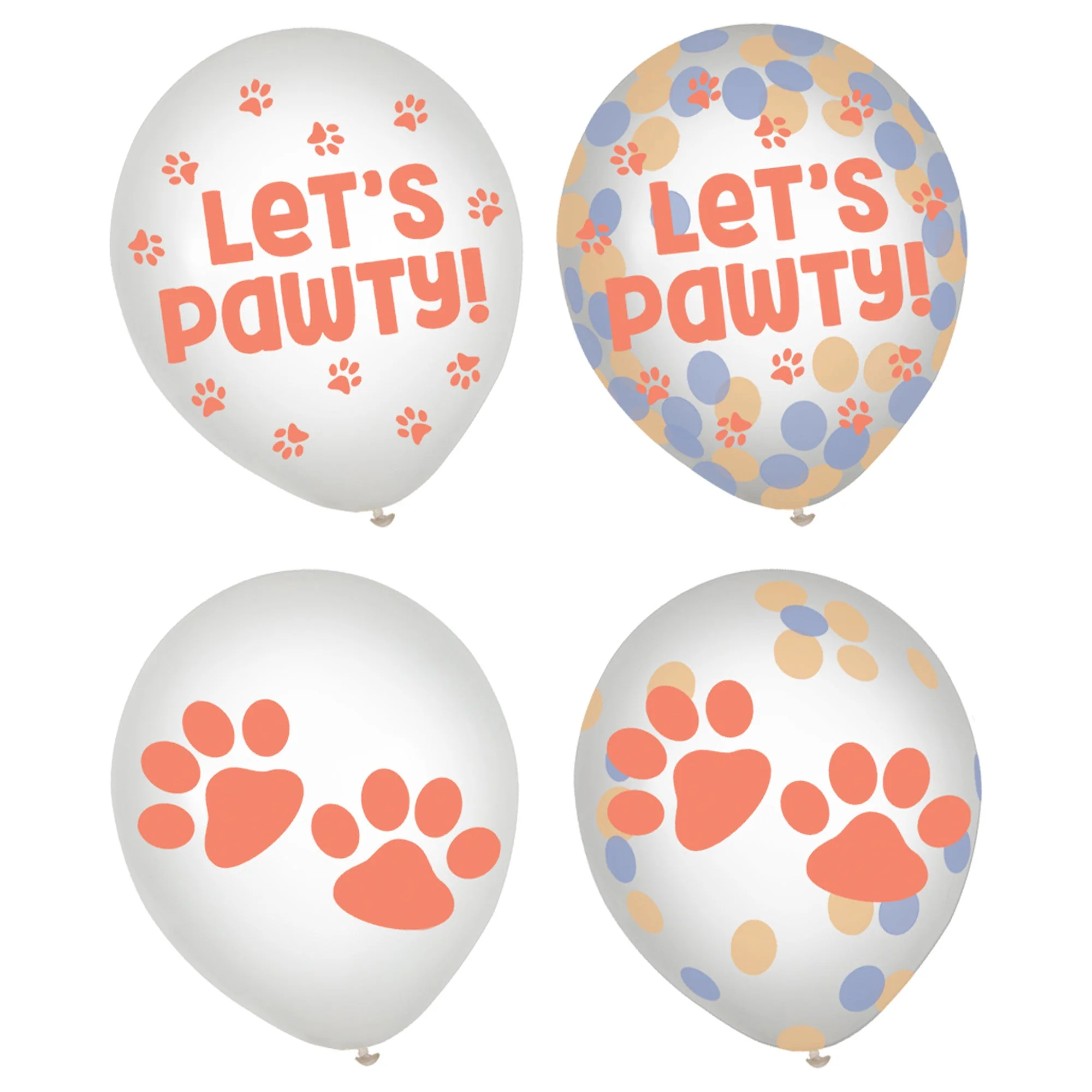 Pawsome Party Confetti Latex Balloons, Clear, Orange, and Blue, 12 Inches, 6 Count