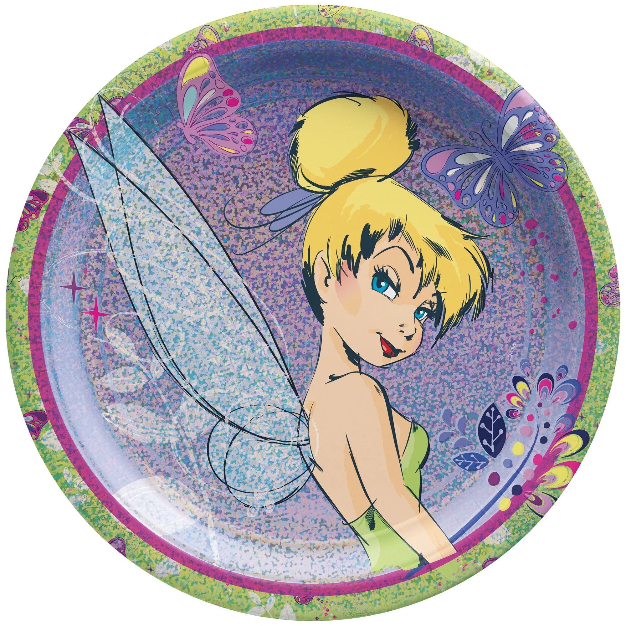 Tinker Bell Birthday Large Round Lunch Paper Plates, 9 Inches, 8 Count
