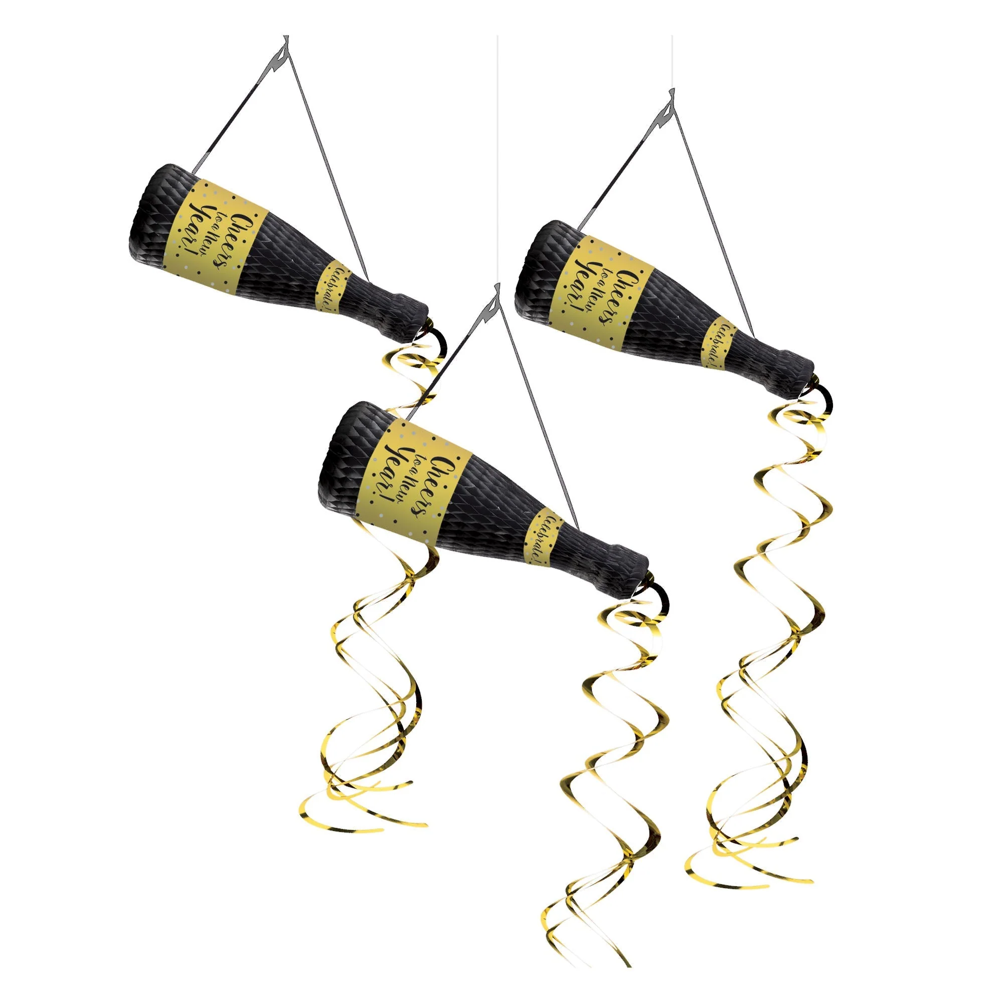 New Year Champagne Bottle Hanging Decorations, 3 Count