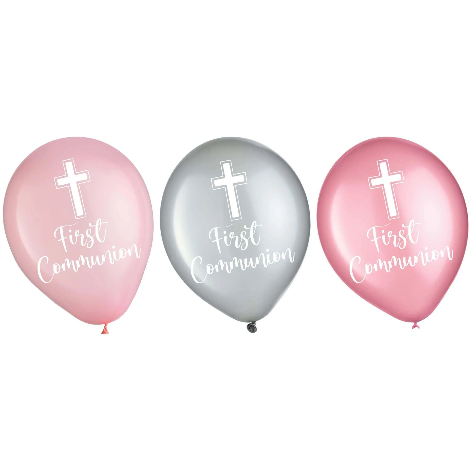 Pink Communion Printed Latex Balloons, Pink and Grey, 12 Inches, 15 Count