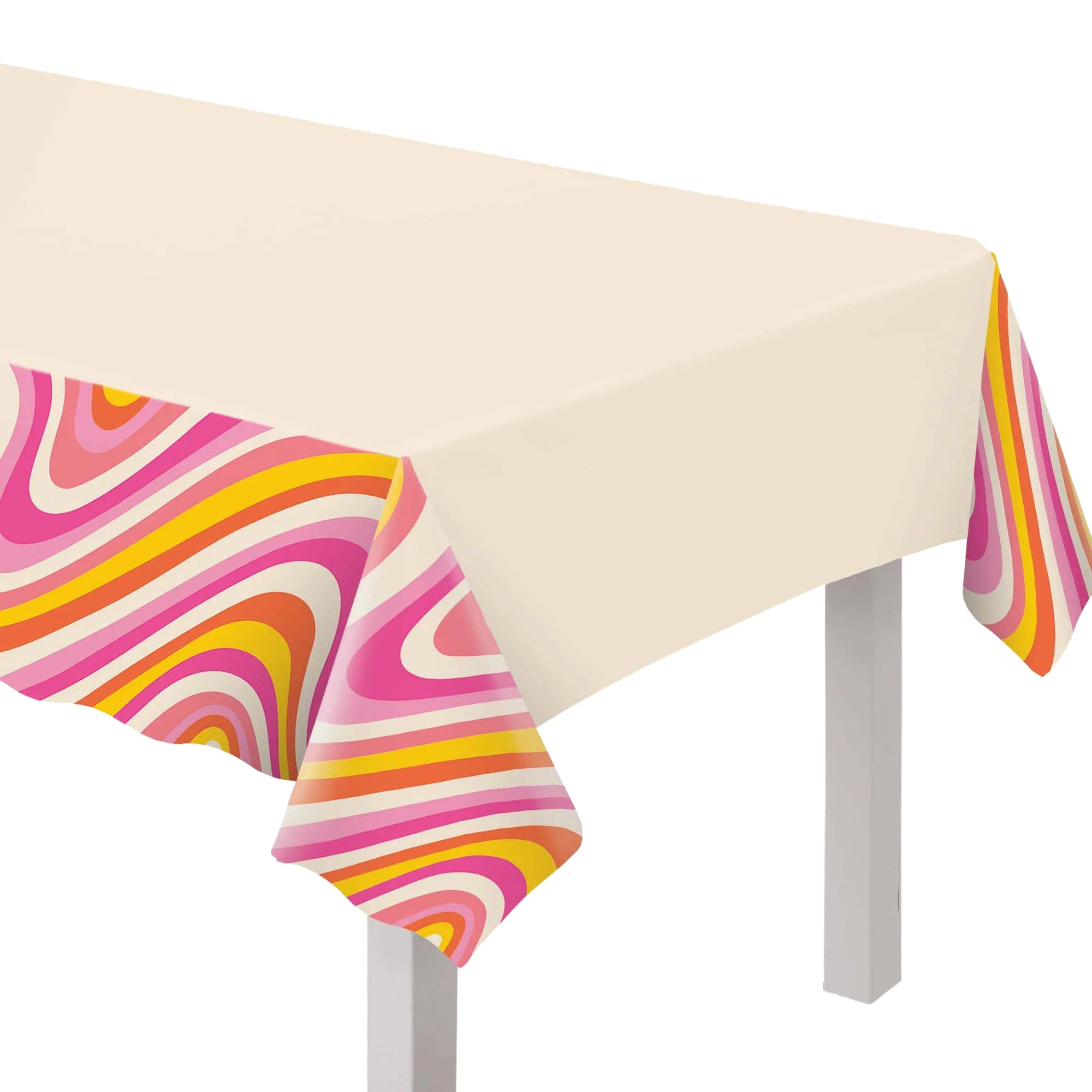 Throwback Summer Rectangular Plastic Table Cover, 54 x 102 Inches, 1 Count