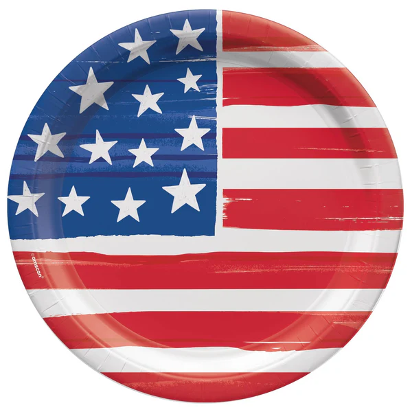 Painted Patriotic Round Plates, 8 1/2"