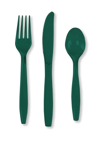 3-Piece Disposable Party Cutlery Sets - 7.5" - Hunter Green - Club Pack of 288