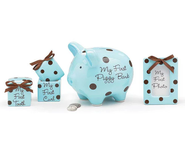 BABY BOY BLUE/BROWN DOTS GIFT SET