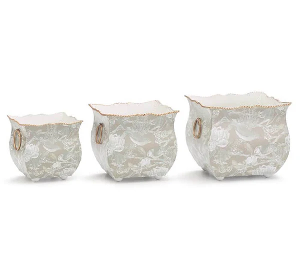 GRAY WHITE BIRD PLANTERS