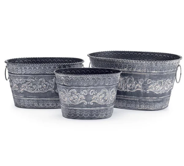ORNATE RAISED TIN PLANTER