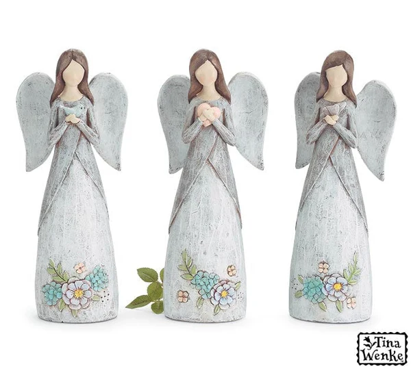 WATERCOLOR MEADOW FLORAL ANGEL FIGURINE