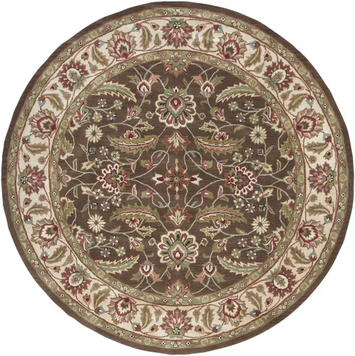 8' Tiberius Olive Green & Chocolate Brown Hand Tufted Round Wool Area Throw Rug