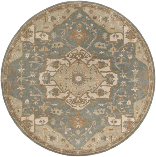9.75' Elegant Caesar Shadow Blue and Champagne Beige Round Hand Tufted Wool Area Throw Rug