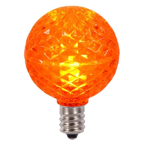 Club Pack of 25 LED G40 Orange Faceted Replacement Christmas Light Bulbs