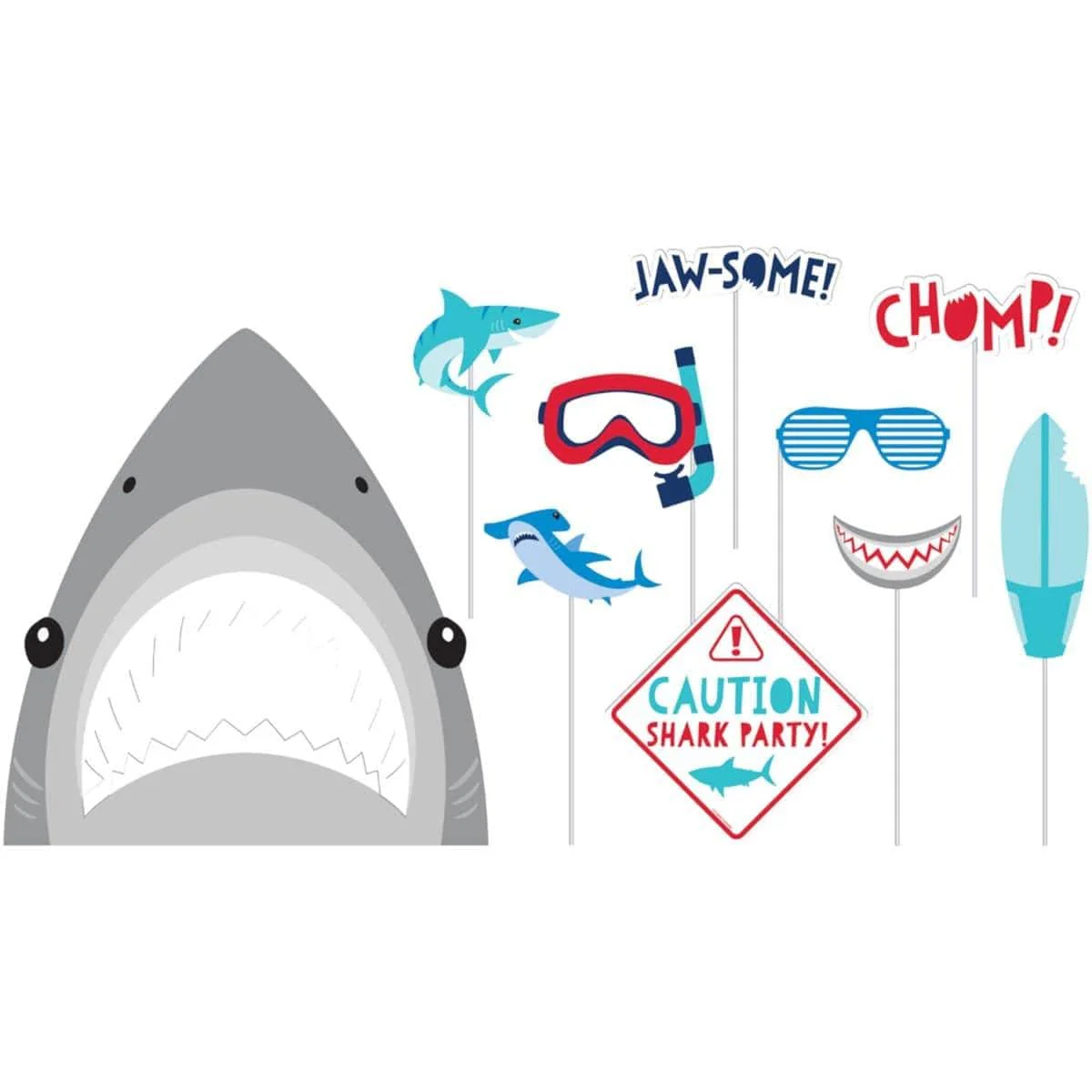 Shark Party Photo Booth Props, 10 Count