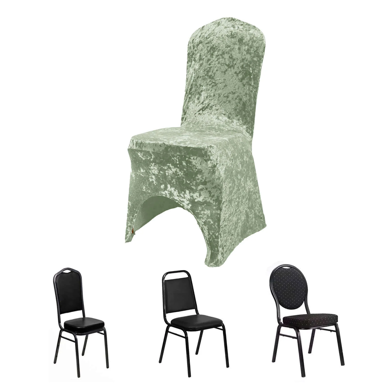 Crushed Velvet Spandex Stretch Banquet Chair Cover 190GSM Sage Green - Fitted with Foot Pockets