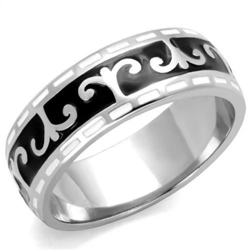 Women's Stainless Steel Straight Ring with Black Jet Epoxy - Size 7 (Pack of 2)