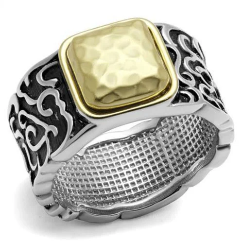 Men's Two Tone Gold Ion Plated Stainless Steel Ring with Black Jet Epoxy - Size 9 (Pack of 2)