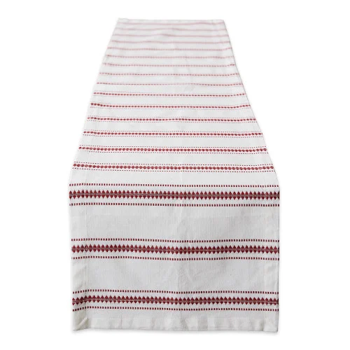 Zig Dobby Stripe Cotton Table Runner - 72" - White and Barn Red
