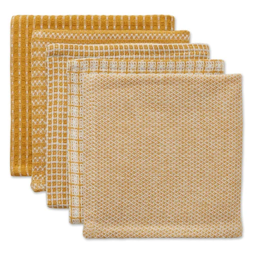 Woven Cotton Heavy Duty Dishcloths - 12" - Honey Gold and White - Set of 5
