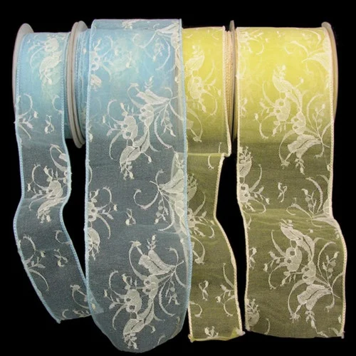 Yellow Floral Lace Wired Craft Ribbon 4" x 20 Yards