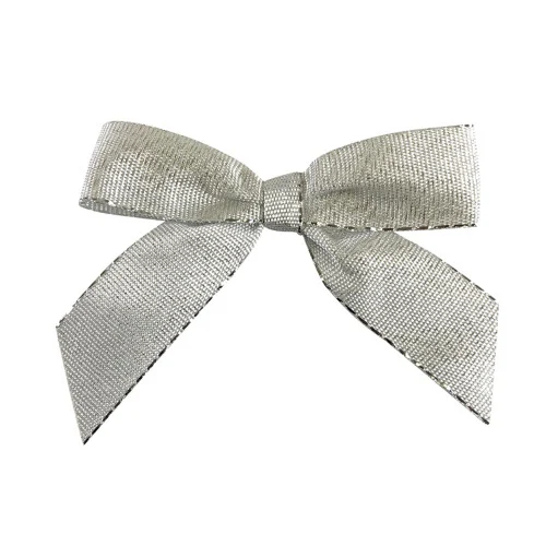 100pc Silver Metallic Glimmer Large Twist Tie Bows, 0.625"
