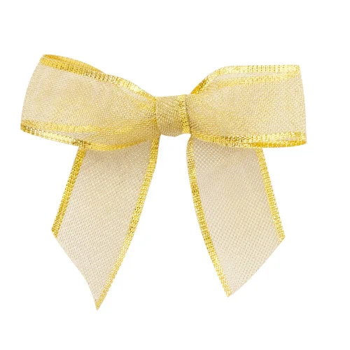 100pc Gold Metallic Mesh Large Twist Tie Bows, 0.875"