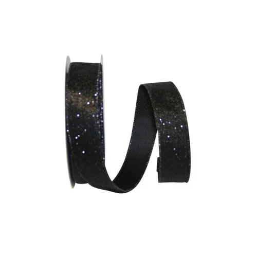 Black Glitter Metallic Lame Wired Edge Ribbon 1.5" x 25 Yards