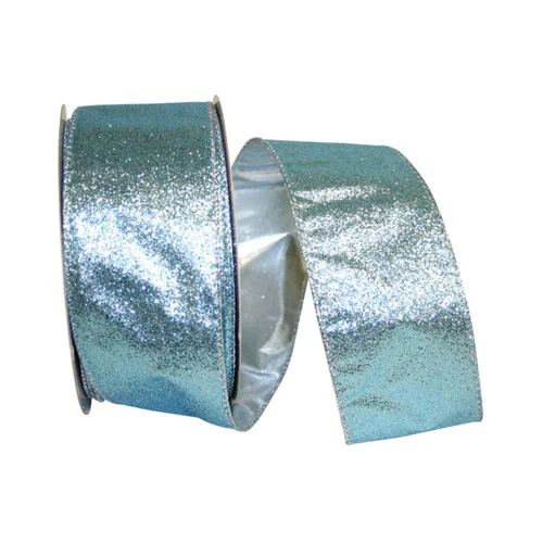 Aqua Blue Glitter Metallic Lame Wired Edge Ribbon 2.5"x 25 Yards