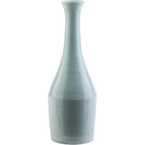 Trumpet Shiny Mint Blue Decorative Table Top Ceramic Vase 16.5"