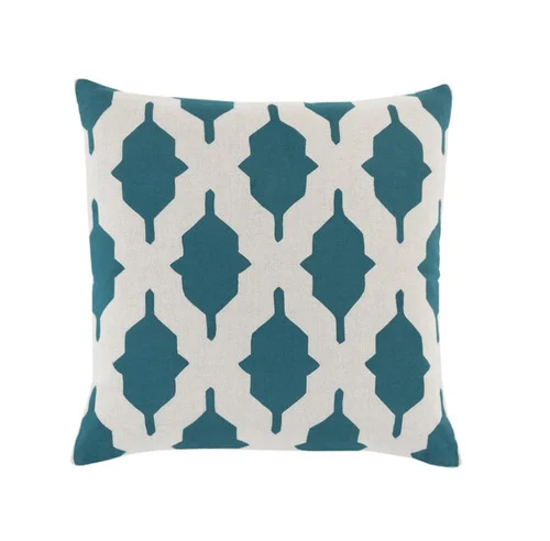 18" Teal Blue and Gray Geometric Decorative Square Throw Pillow - Poly Filled